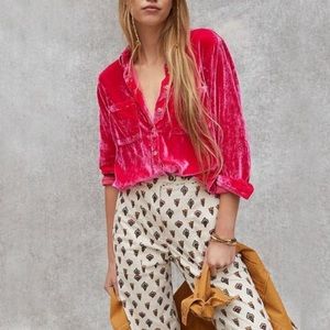 Anthropologie Pilcro Mara Relaxed Velvet Button Down - Pink Size 10